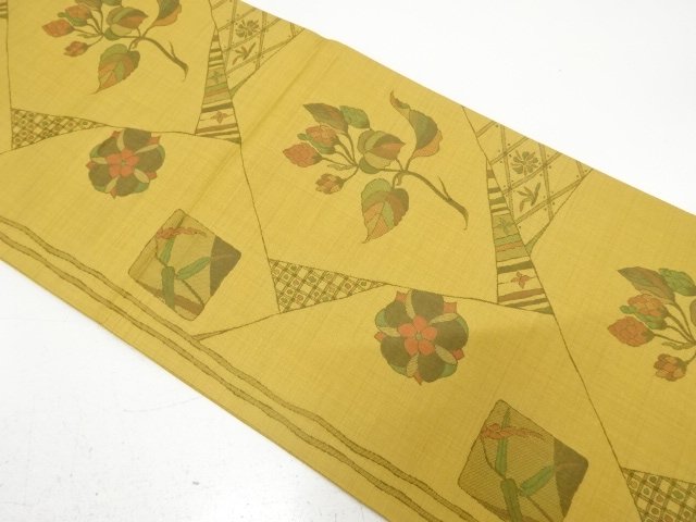切りばめ風　草花模様織り出し　袋帯